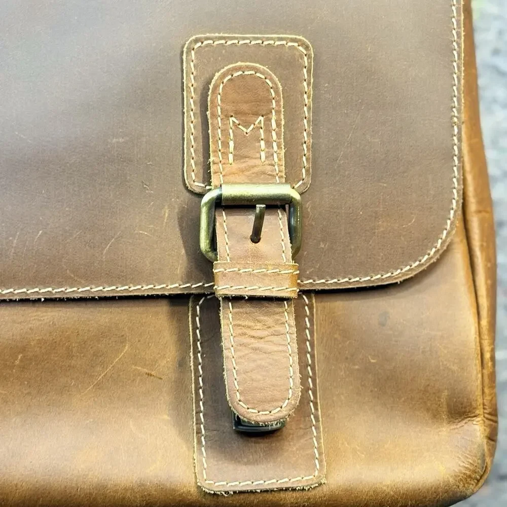Vintage Brown Leather Messenger Laptop Briefcase Satchel Crossbody Work Bag 16”